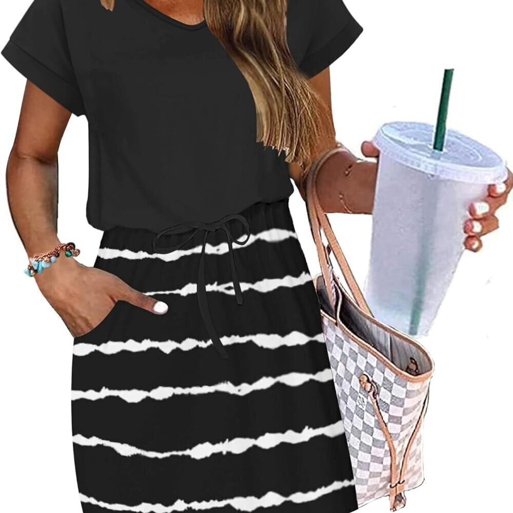 Women's Summer Dress Polyester Spandex Short Sleeve Knee Length Casual Beach Cov